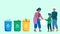 Family sorting trash and recycling waste, people collecting garbage, vector illustration