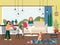 Family spending time at home, flat vector illustration. Home routine. Household chores and leisure activity.