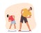 Family Sport Exercises, Young Athlete Man and Boy Characters Doing Fitness or Aerobics with Little Child. Father and Son