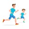 Family sport father and son running or jogging parent and child vector isolated character outdoor activity schoolboy and dad