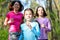 Family sport, happy active mother and kids jogging outdoors