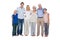 Family standing against a white background