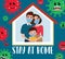 Family stay at home for covid-19 vector design. Stay at home text with quarantine family characters.