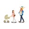 Family Strolling with Kids Isolated Cartoon Vector