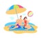 Family summer beach vacation at sea. Mom, dad and baby. Holidays at sea. Summer, heat, water. Vector flat illustration