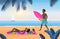 Family summer tourism, travel vacation on tropical beach landscape, tourists rest