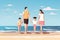 Family on summer vacation concept. Parents couple and kids walking on beach.