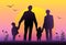 Family sunset silhouette