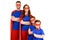 family of superheroes standing with crossed arms and looking at camera