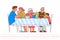 Family at the table portrait. Happy parents, grandparents and children having dinner together, chatting