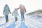 Family takes a winter hiking tour