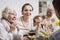 Family talking and enjoying dinner