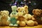 A family Teddy Bears and an Easter Bunny stuffed toys