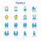 Family thin line icons set: mother, father, newborn, son, daughter, lesbian, gay, single mother and