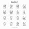 Family thin line icons set: mother, father, newborn, son, daughter, lesbian, gay, single mother and child, grandmother,