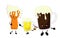 Family of three beers. light, dark and not crafting. White background with german flag. characters with eyes, legs and a snoop