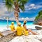 Family with three year old boy on beach. Seychelles, Mahe