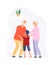 Family time. Grandparents and grandson. Happy elderly couple hug boy. Old people meeting young guy vector illustration