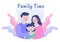 Family Time of Joyful Parents and Children Spending Time Together at Home Doing Various Relaxing Activities in Cartoon Flat