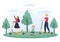 Family Time of Joyful Parents and Children Spending Time Together at Park Doing Various Relaxing Activities in Cartoon Flat