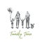 Family time, mother, kids, happy, father concept. Hand drawn isolated vector.