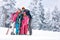 Family together skiing on mountain