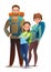 Family tourist backpacker. Backpack on his back. Cheerful person. Standing pose. Cartoon comic style flat design. Single