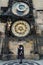 Family of Tourists on the Background of Tower Astronomical Clock, Prague