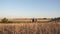 Family of tourists on journey. Dad with two daughters on a camping trip. children and father with backpacks are walking