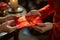 Family tradition Hand receiving red envelopes, symbolizing Chinese New Year