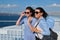 Family travel luxury cruise vacation, mother and teenage daughter enjoy sea trip