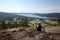 Family travel. Mother and daughter rest from hiking mountain