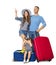 Family Travel Suitcase, Child on Luggage Binocular Looking Up