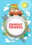 Family travel, vector illustration in paper art style