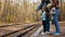 Family traveler on train platform