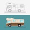 Family traveler truck . Journey camping traveling vacation car . Flat vector illustration.