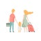 Family Travelling Together, Father, Mother and Daughter on Vacation, Back View Vector Illustration