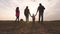 Family travels with the dog across the plains and mountains. dad, mom, daughters and pets, tourists. teamwork of a close