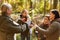 Family at tree study in the forest with climate tree seedlings