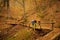 Family trekking in autumn Beskidy