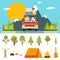 Family Trip Road Car Concept Flat Design Icon