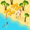 Family Tropical Beach Vacation Isometric Banner