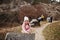 Family at Turold science trail, Mikulov, Czech Republic learn types of rock breeds