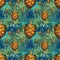 Family of turtles in the sea. Sea creatures.Beautiful, colorful, striped tortoise shell. Seamless pattern.