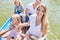 Family with two children goes on a boat tour