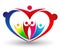 Family union in a heart shape colorful logo