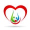 Family union,love and care in a red heart with wellness and heart shape logo icon vector element on white background
