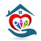 Family union love home heart children kids taking care hands love parent family growth parenting care symbol icon design vector