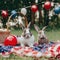 A family of US patriotic rabbits celebrating the Independence Day at picnic. Generative AI image.