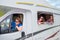 Family vacation, RV travel with kids, happy parents with children have fun on holiday trip in motorhome, caravan camper